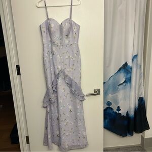 Lavender Floral Strapless Ruffle Wedding Dress